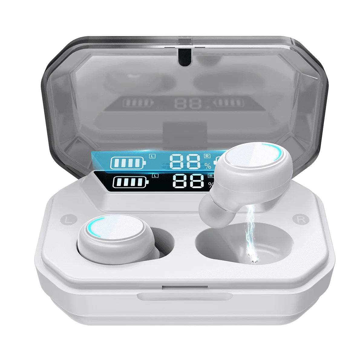 Wireless Earbuds Bluetooth 5.0 Headphones IPX7 Waterproof TWS Deep Bass Stereo Noise Cancelling Headset in Ear W/ 140H Playtime Mic USB-C Charging Case LED Battery Display for Sport Android/Ios，White